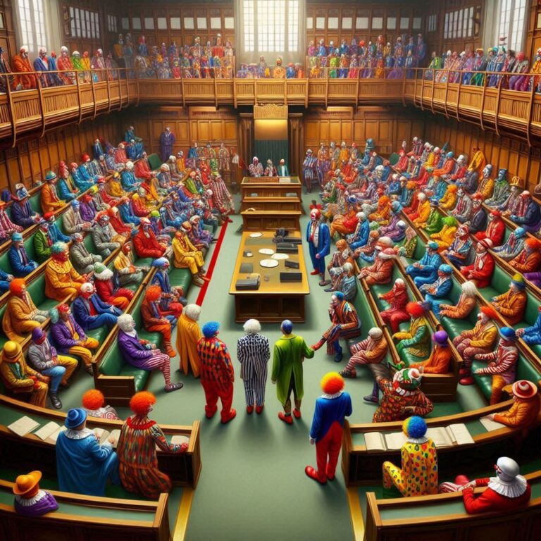 Clowns in Parliament Chamber