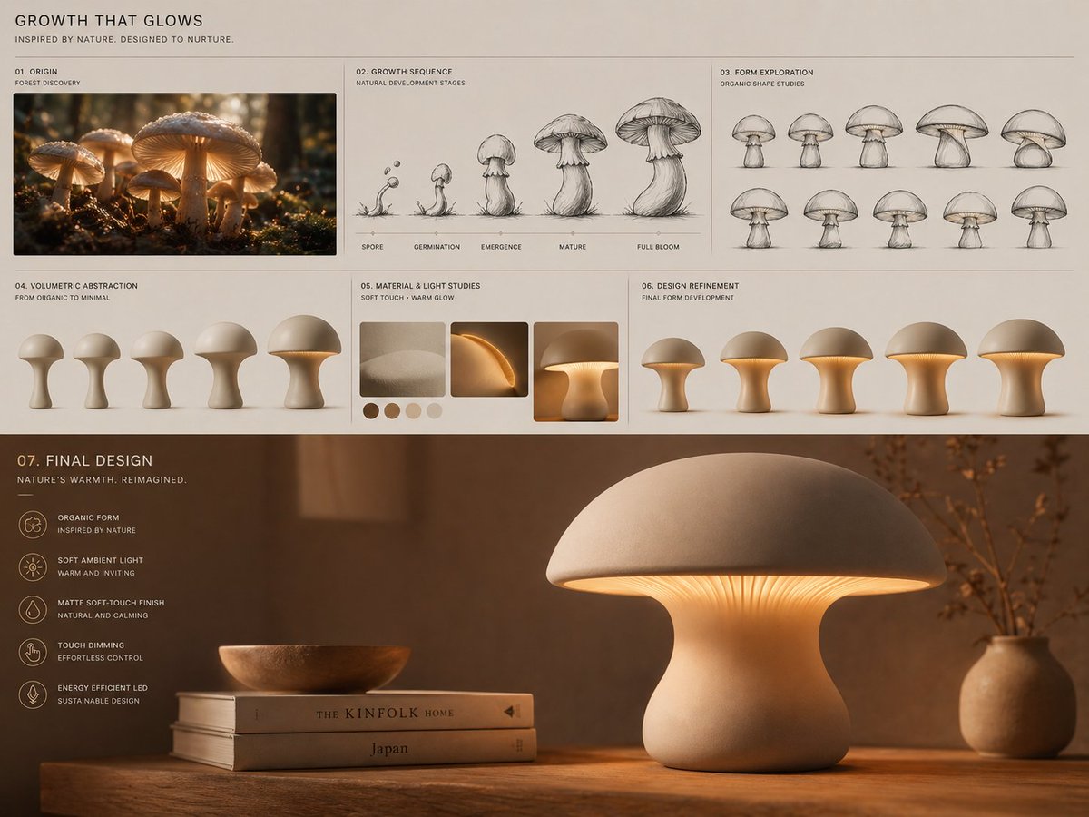 Mushroom Growth Concept Table Lamp Design Board