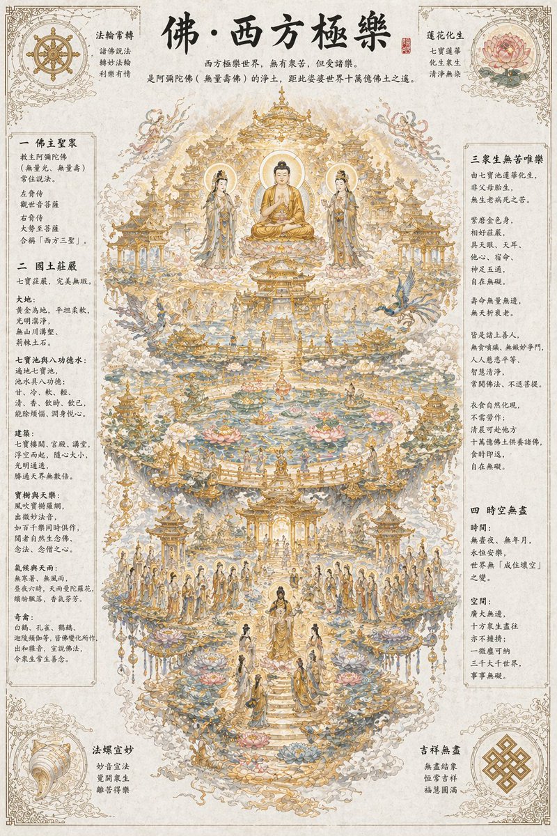 Pure Land of Bliss Born from Lotus in the Seven Treasure Pond