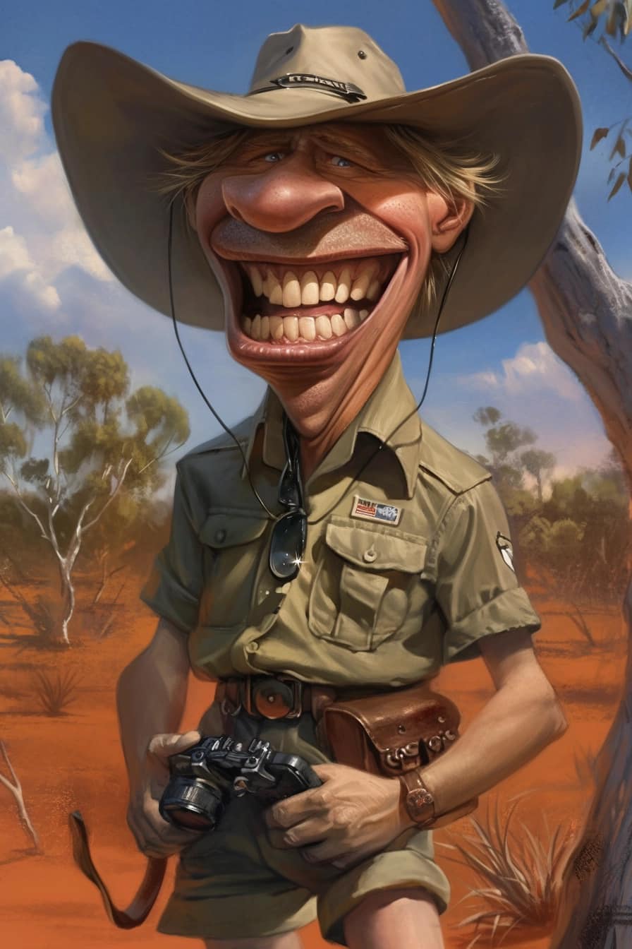 Steve Irwin Funny Caricature Outback Ranger