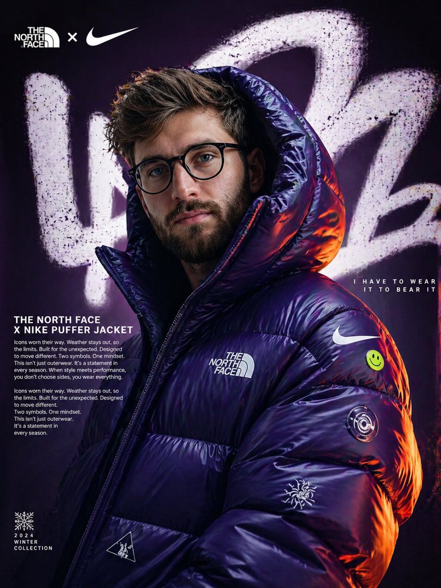 Trendy Mens Purple Puffer Jacket Ad Campaign