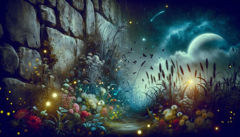 Whimsical Stone Wall with Moonlight