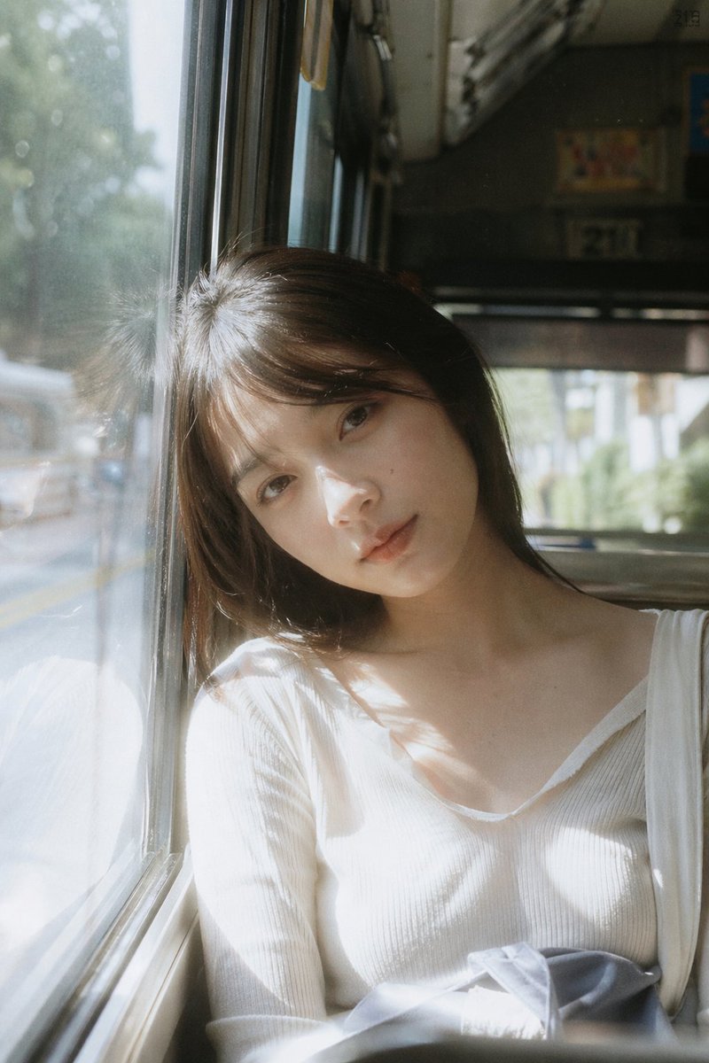 Japanese Negative Film Girl by the Bus Window