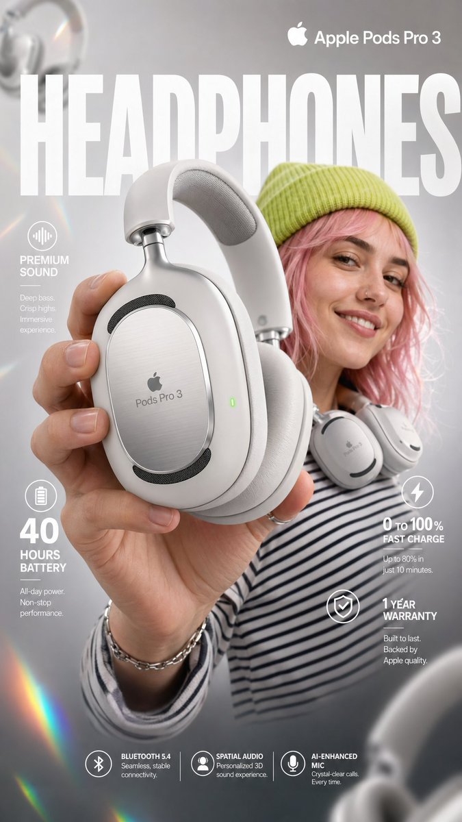 Pink Haired Girl and Premium Headphones Poster
