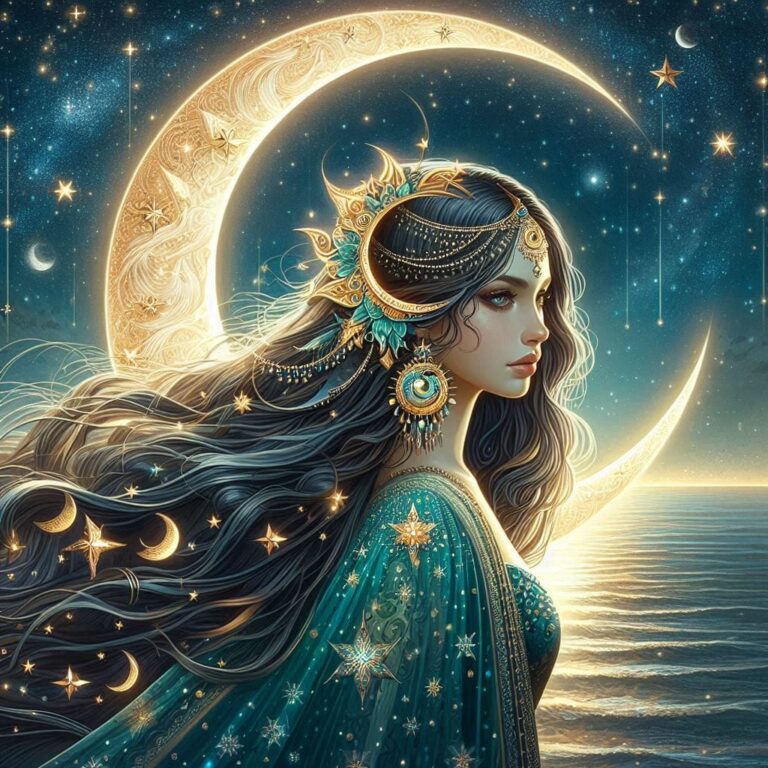 Moonlit Female Figure in Teal Dress