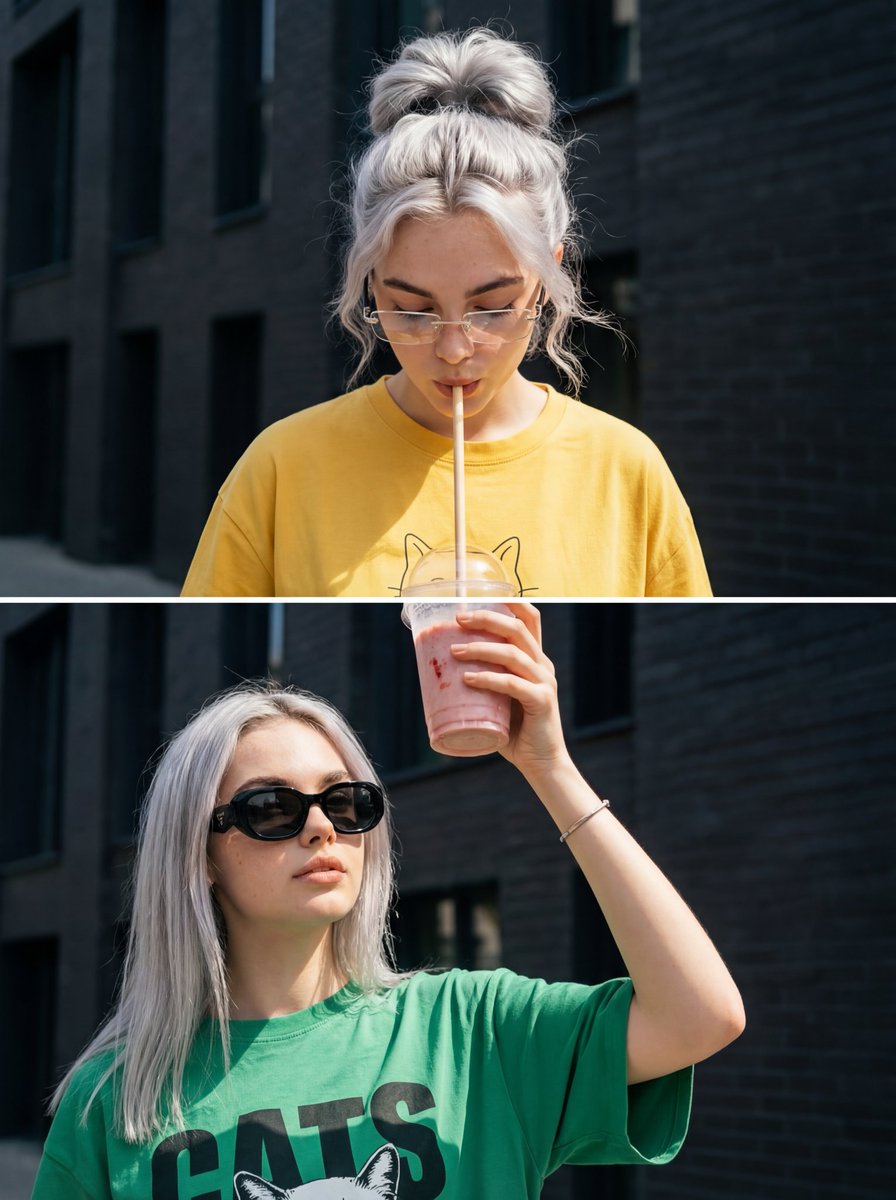 Strawberry Milkshake Twin Girls Split Photo