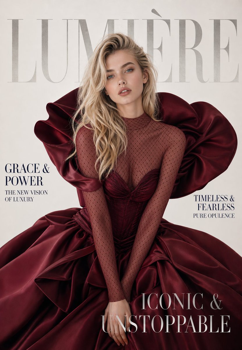 Luxury Wine Red Couture Gown Magazine Cover