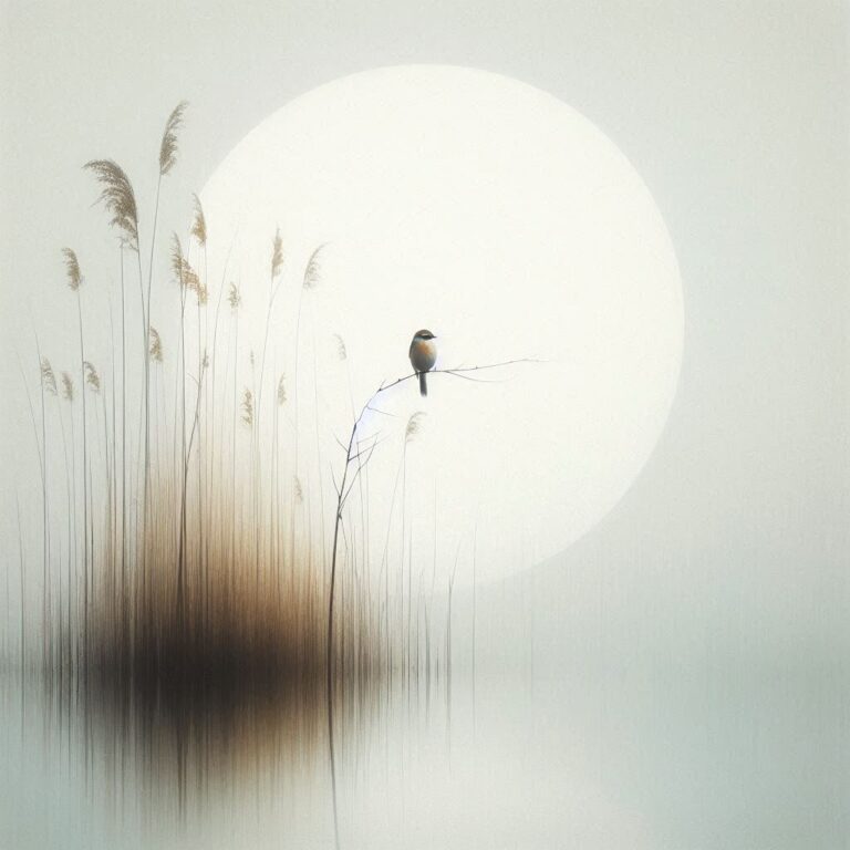 Bird on Branch in Minimalist Water