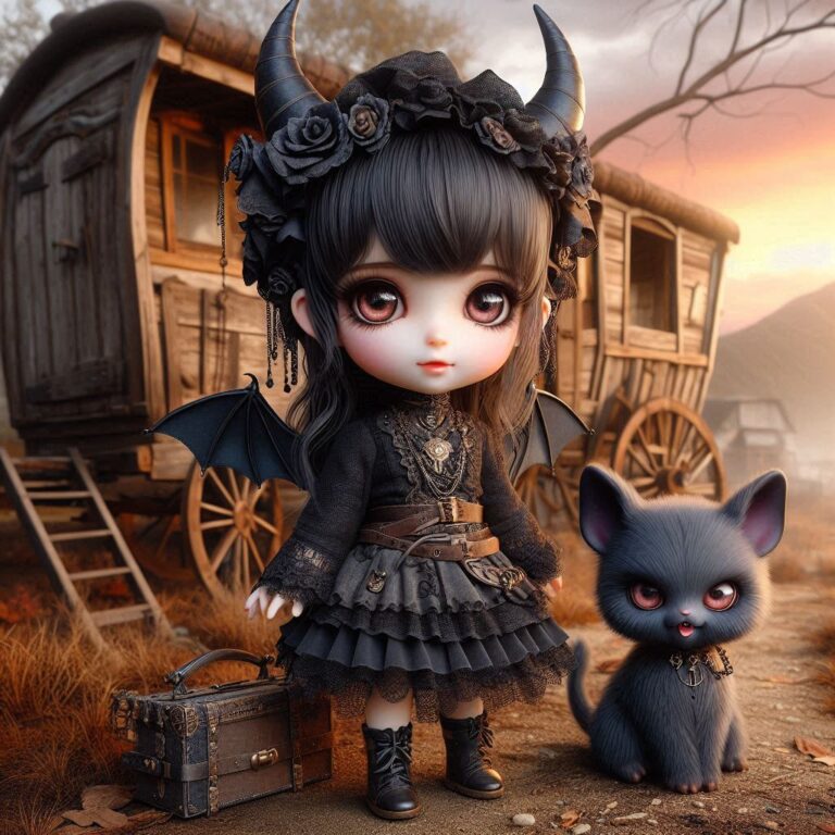 Chibi Gothic Girl with Demon Pet