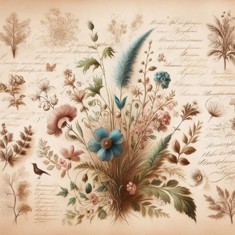 Botanical Page with Parisian Script