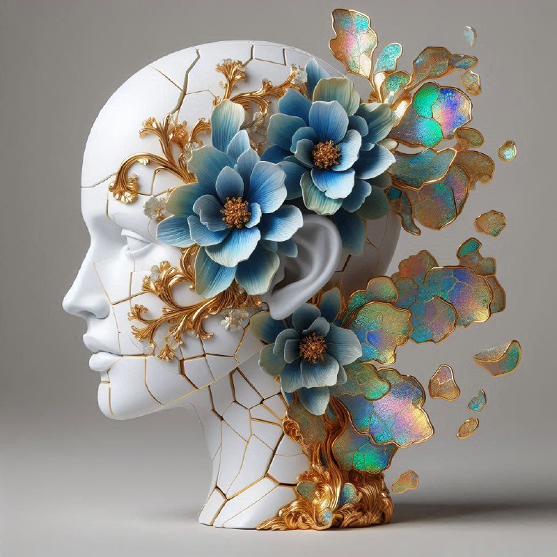 Mannequin Head with Flowers and Glass