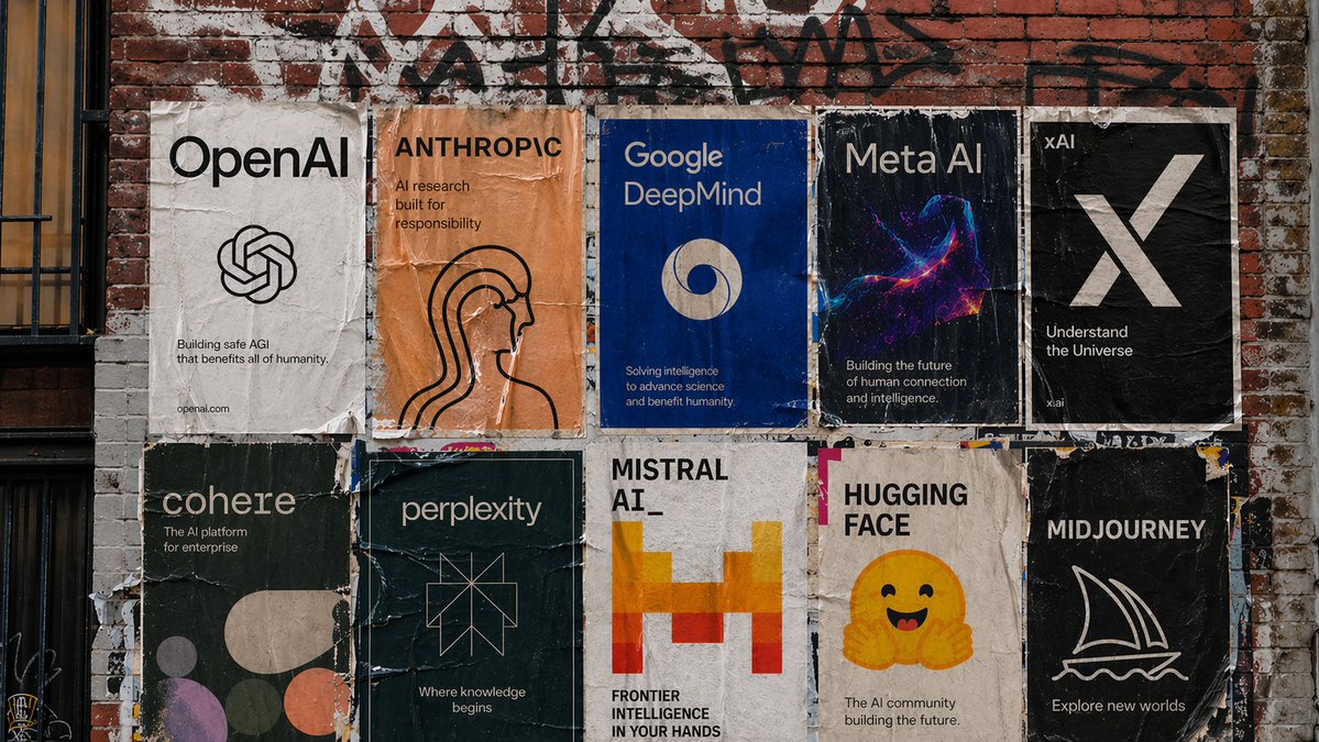 AI Poster Grid on a San Francisco Brick Wall