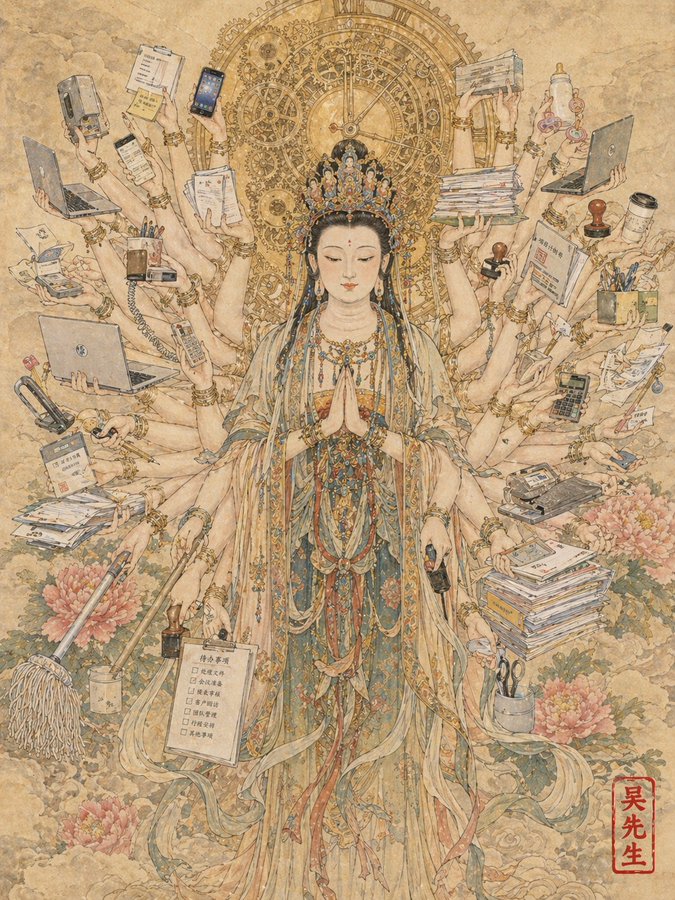 Thousand Armed Guanyin as an Office Worker