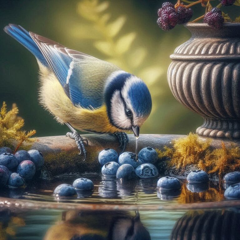 Bird Drinking from Garden Water Bath