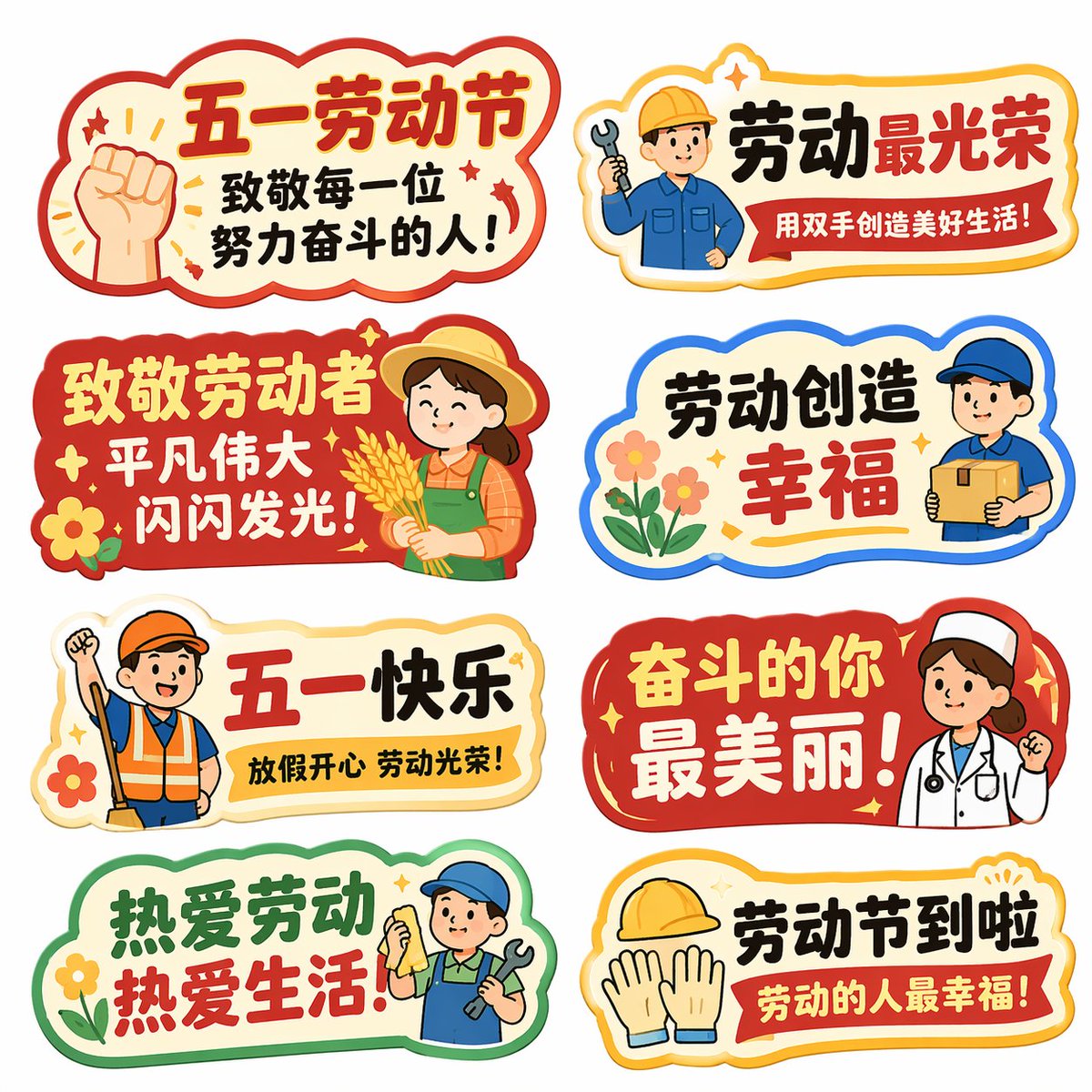 May Day Labor Day Hand Held Sign Creative Design Set