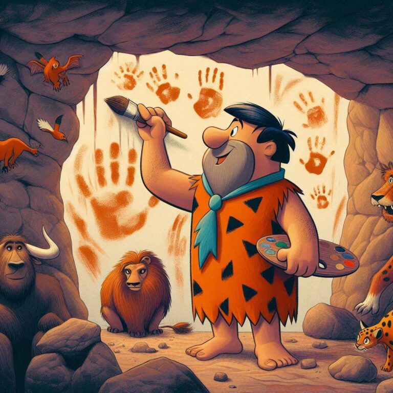 Fred Flintstone Painting Cave Wall