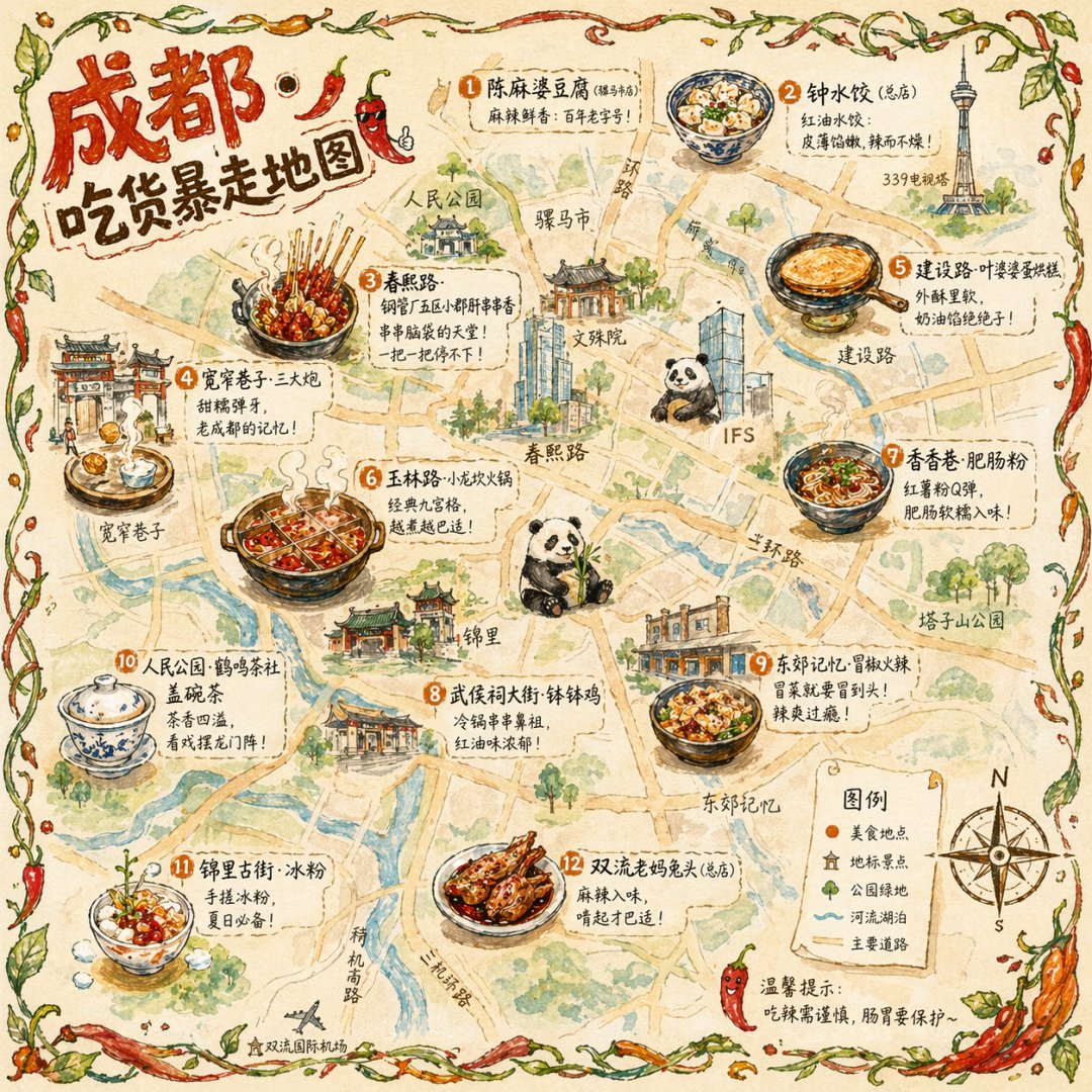Chengdu Foodie Walking Tour Hand Drawn Food Map