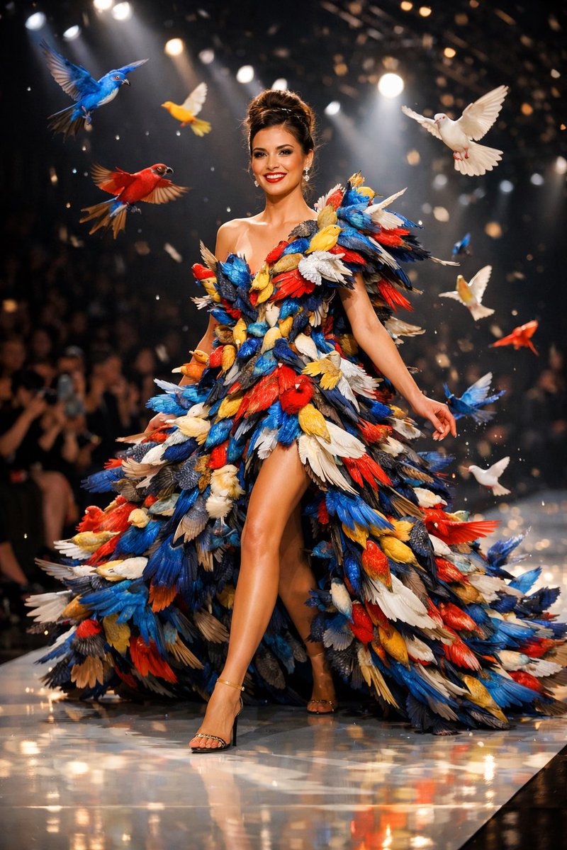 Dreamlike Couture Runway Woven by a Flock of Birds