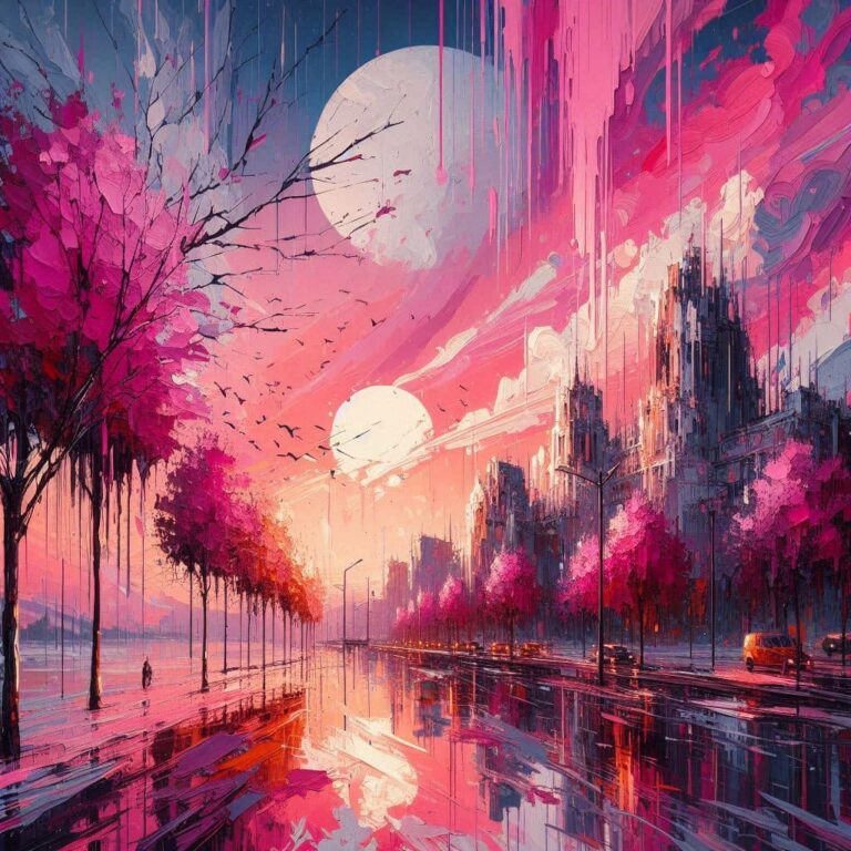 Pink Sunset Romantic City Scene