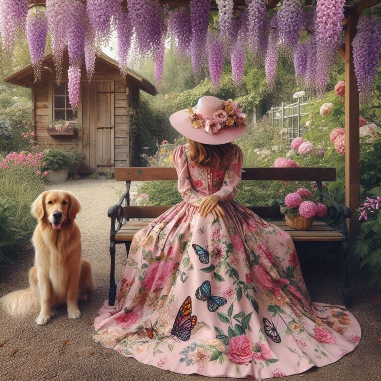 Person in Pink Dress in Garden