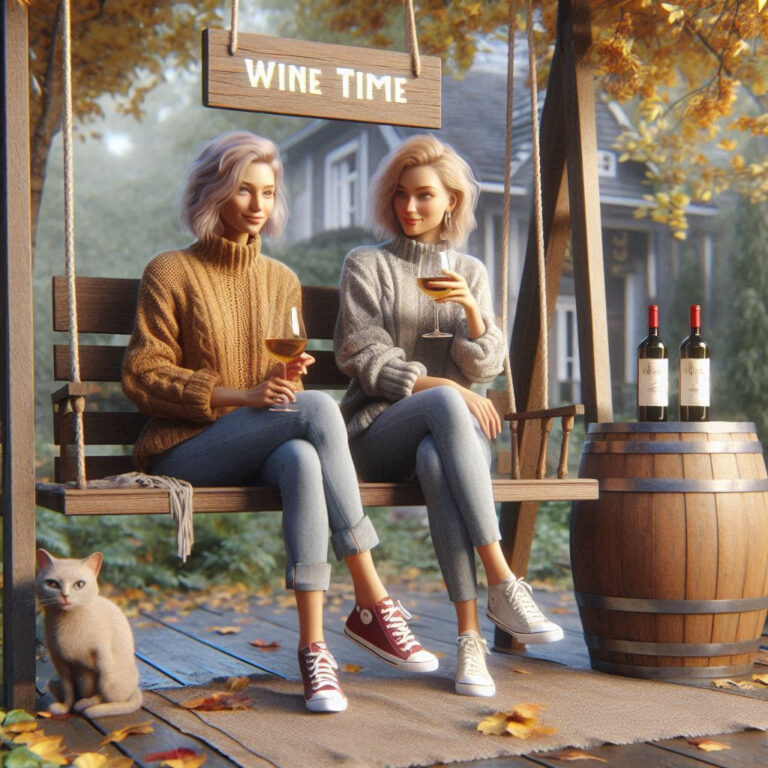 Ladies Enjoying Wine on Swing
