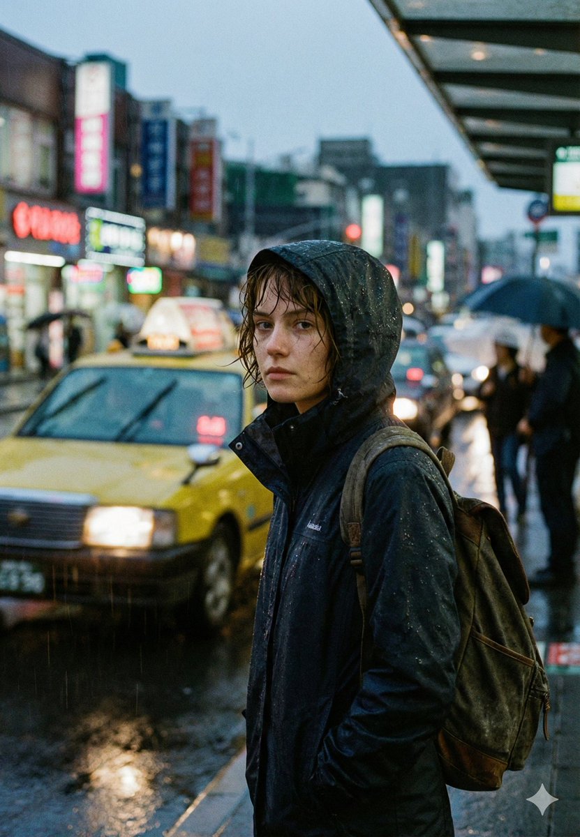 Solitary Figure in Rainy City
