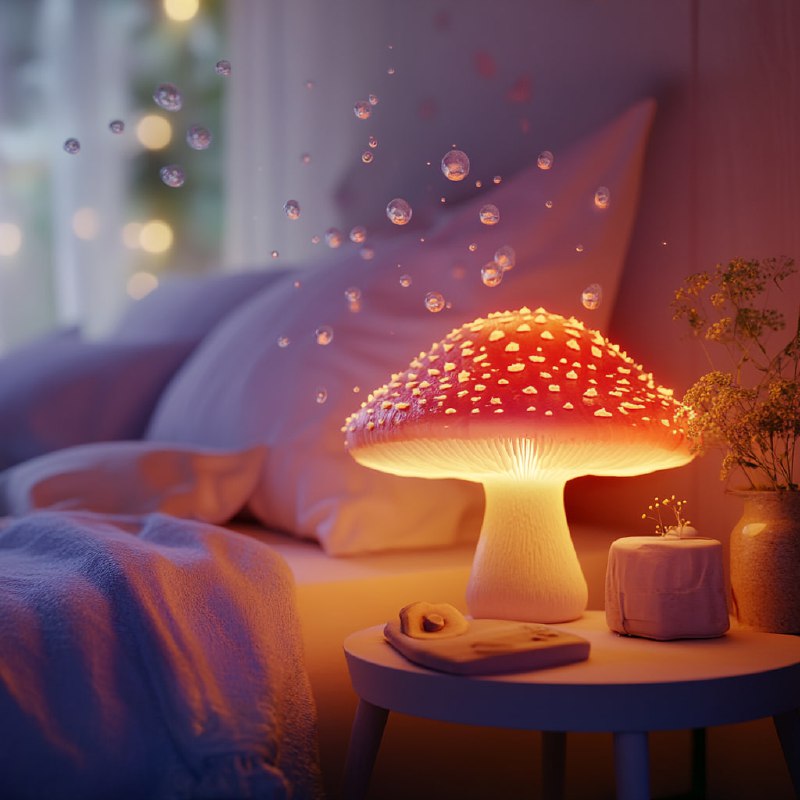 Tranquil Bedroom with Glowing Mushroom