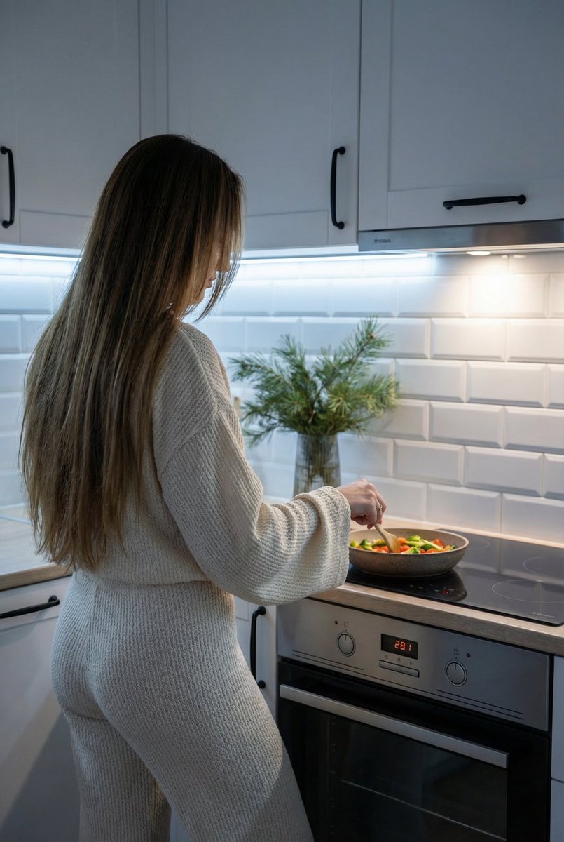 Cozy Home Kitchen Cooking Moment