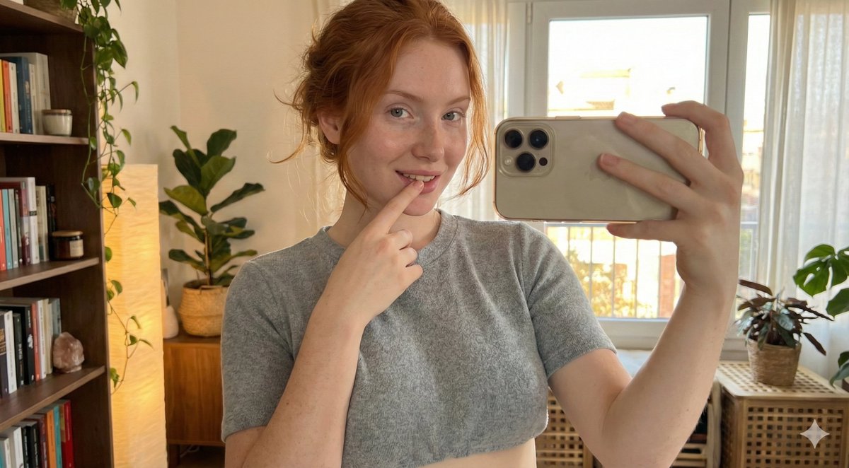 Playful Copper Redhead Selfie
