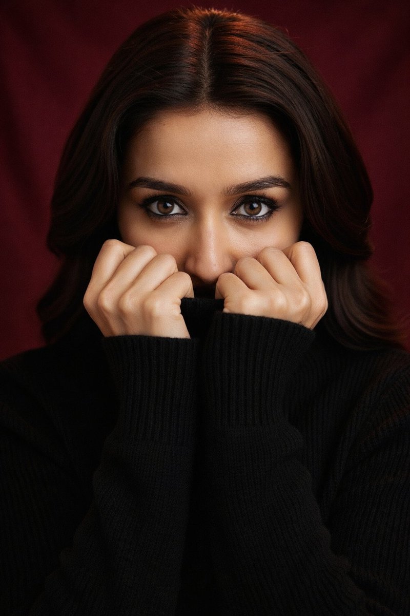 Cinematic Studio Portrait In Red Sweater