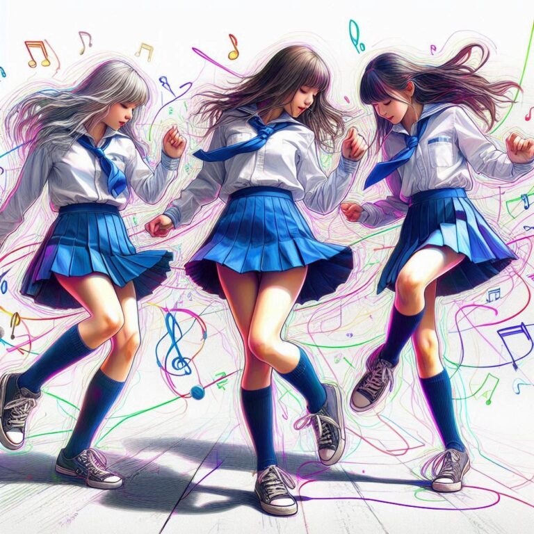 Girls Dancing in School Skirts