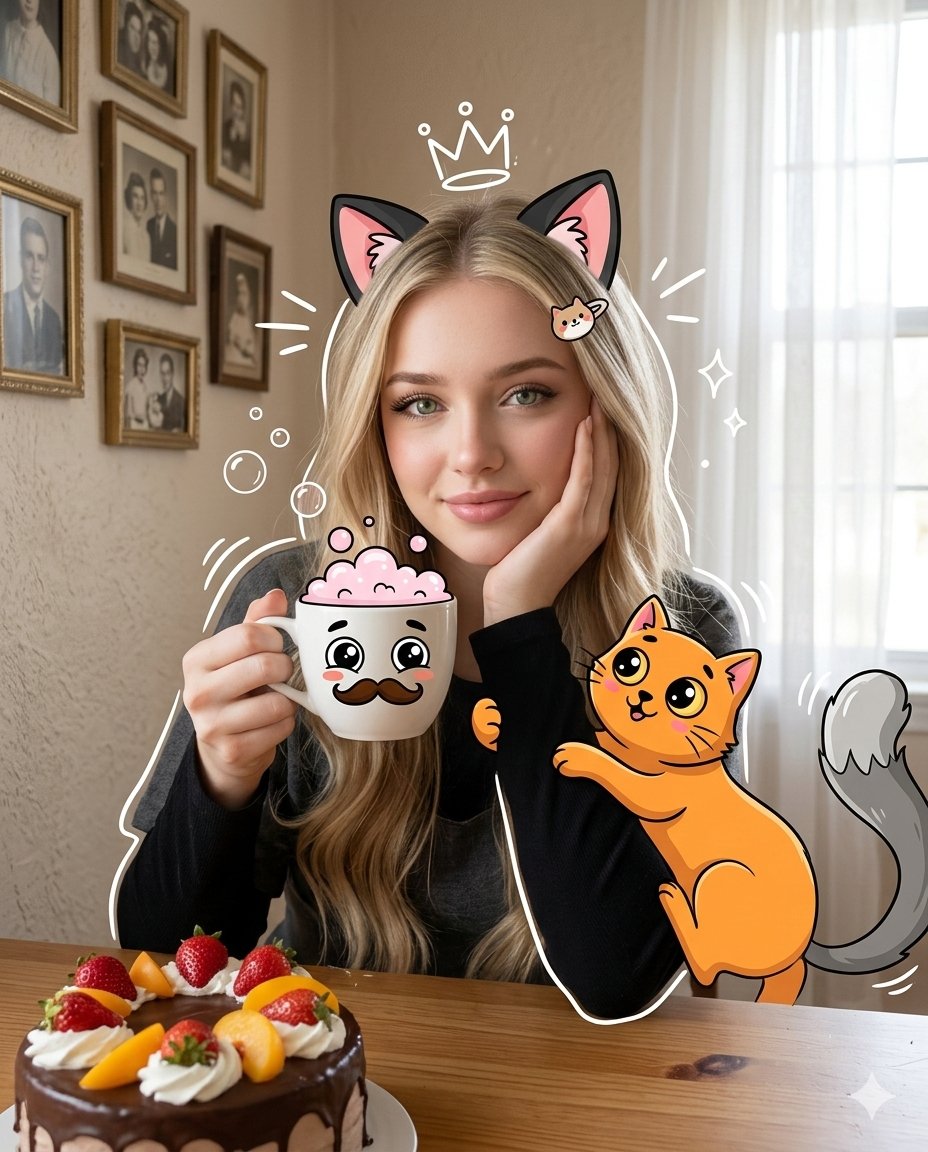 Whimsical Cozy Cat Girl Portrait