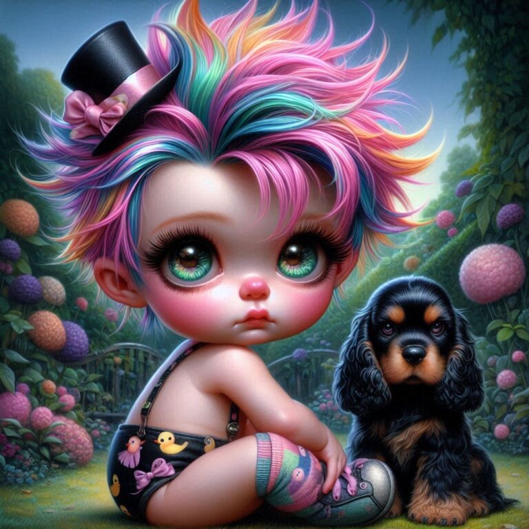 Whimsical Baby with Cocker Spaniel