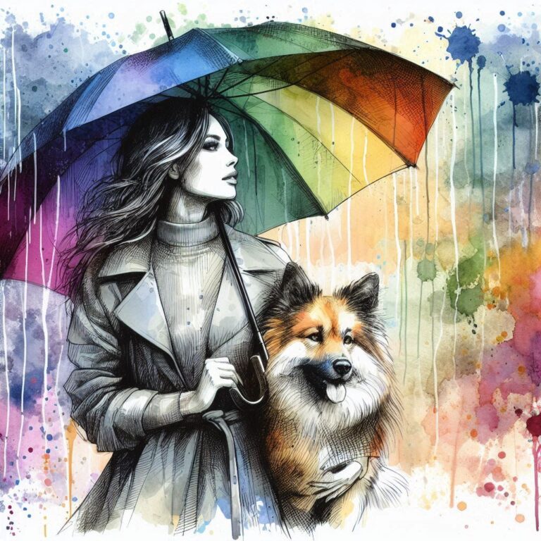 Woman with Umbrella in Rain