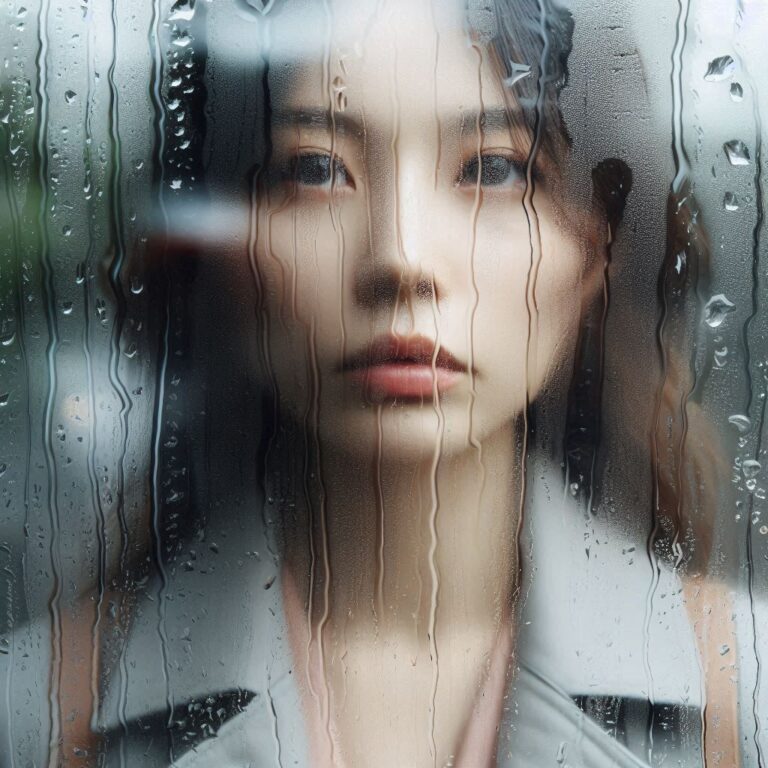 Blurry Face Behind Water Droplets