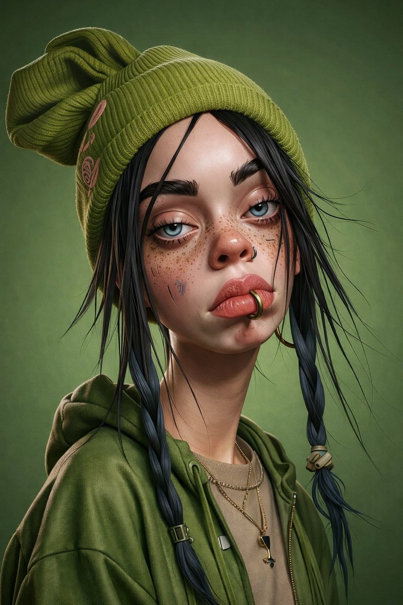 Mischievous Green-Haired Girl Portrait