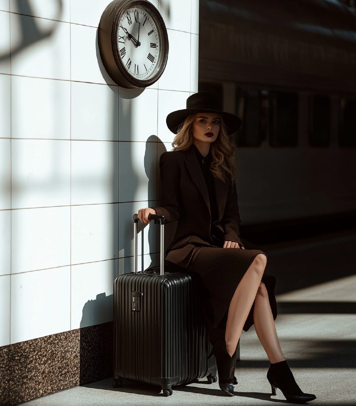 Woman Elegant Suit Black Shoes Sitting
