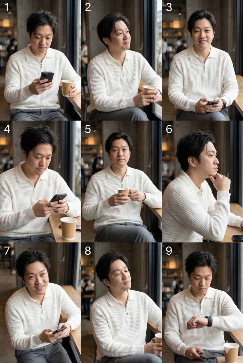 Asian Male Model 3x3 Grid