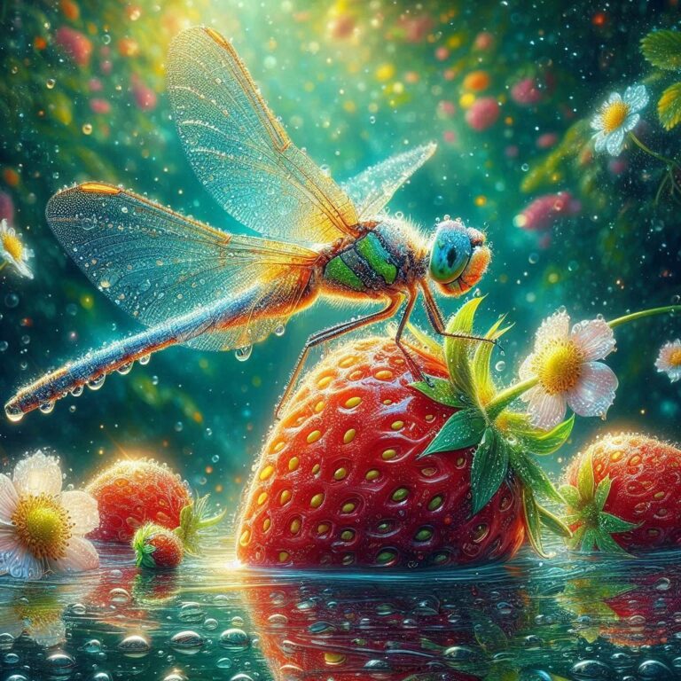 Dragonfly on Strawberry Painting