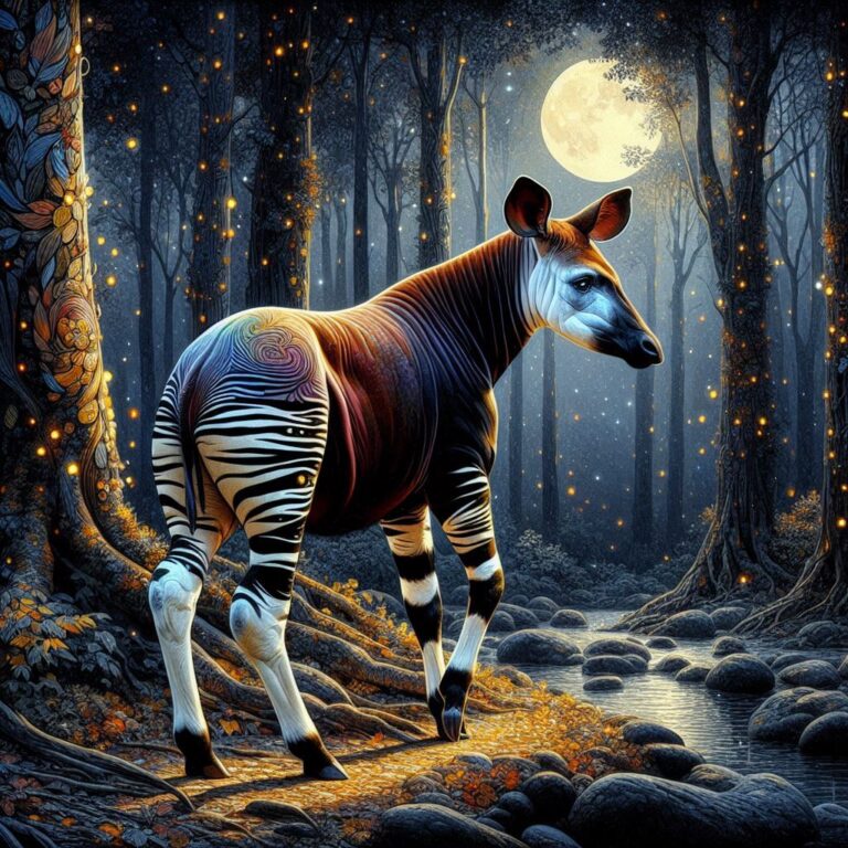 Moonlit Okapi in Enchanting Forest