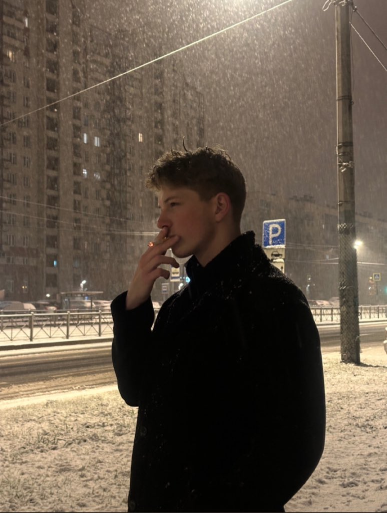 Snowy Night Smoker Portrait