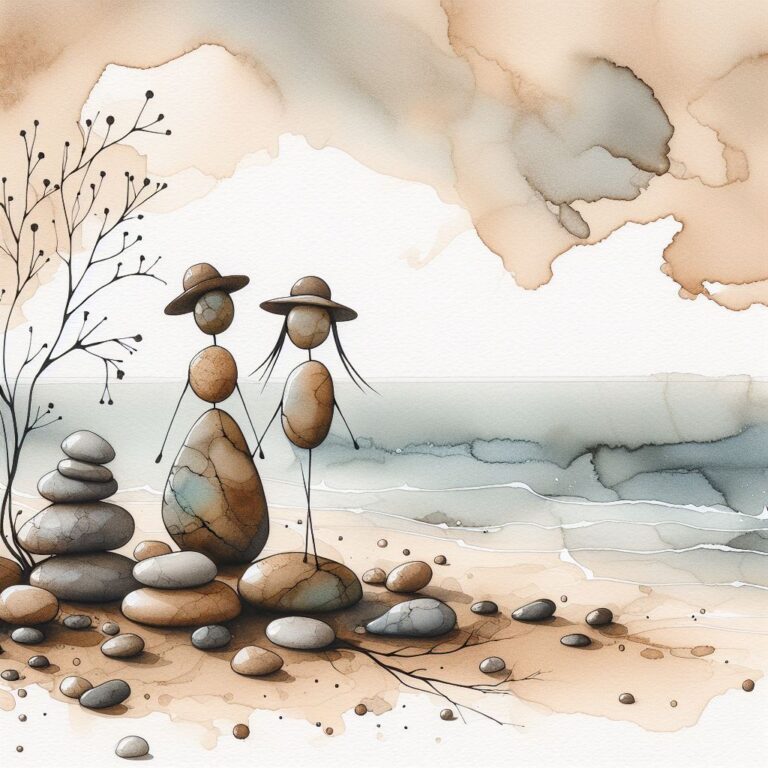 Pebble Couple Beach Watercolor