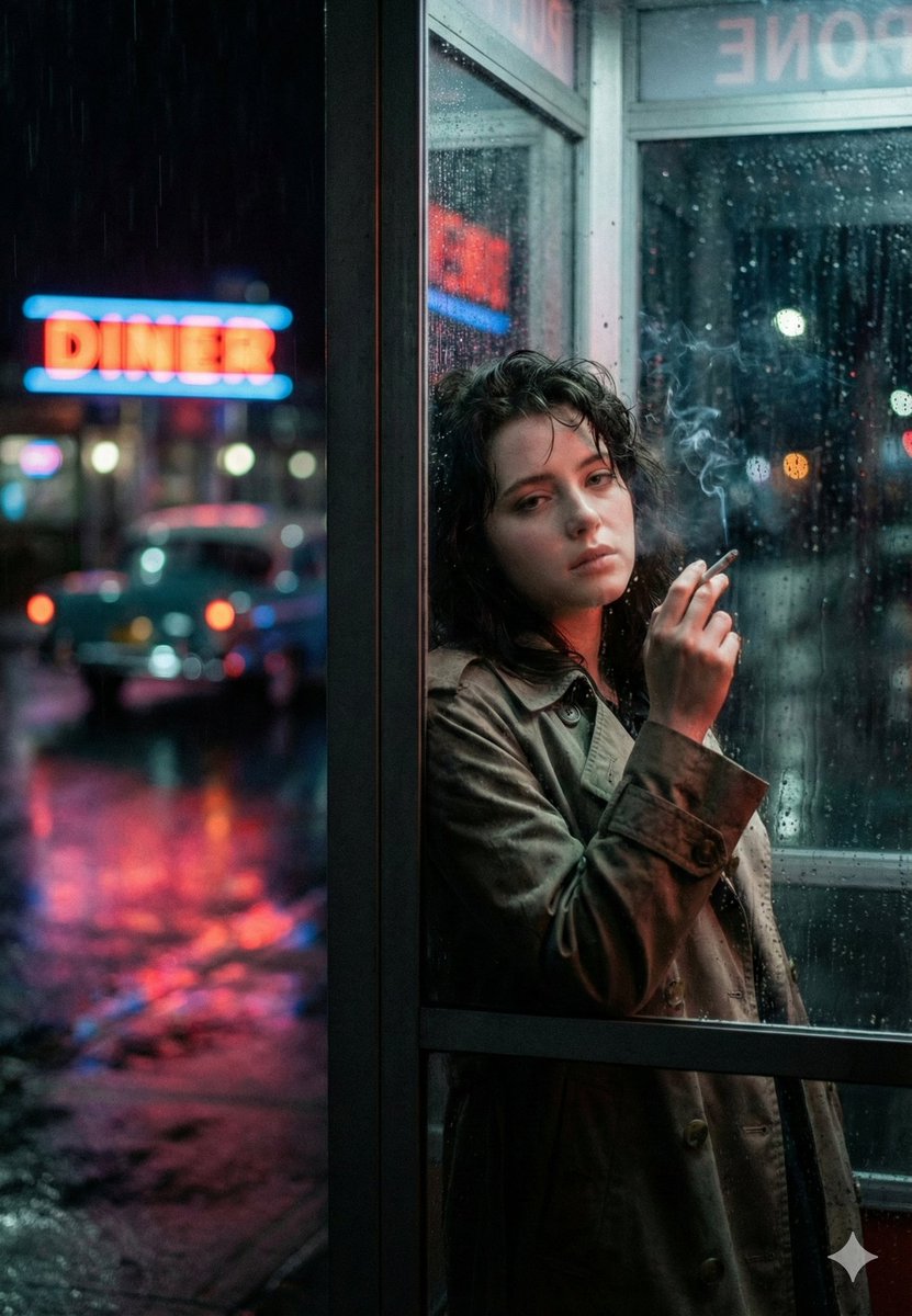 Neon Rainy Night Phone Booth Noir