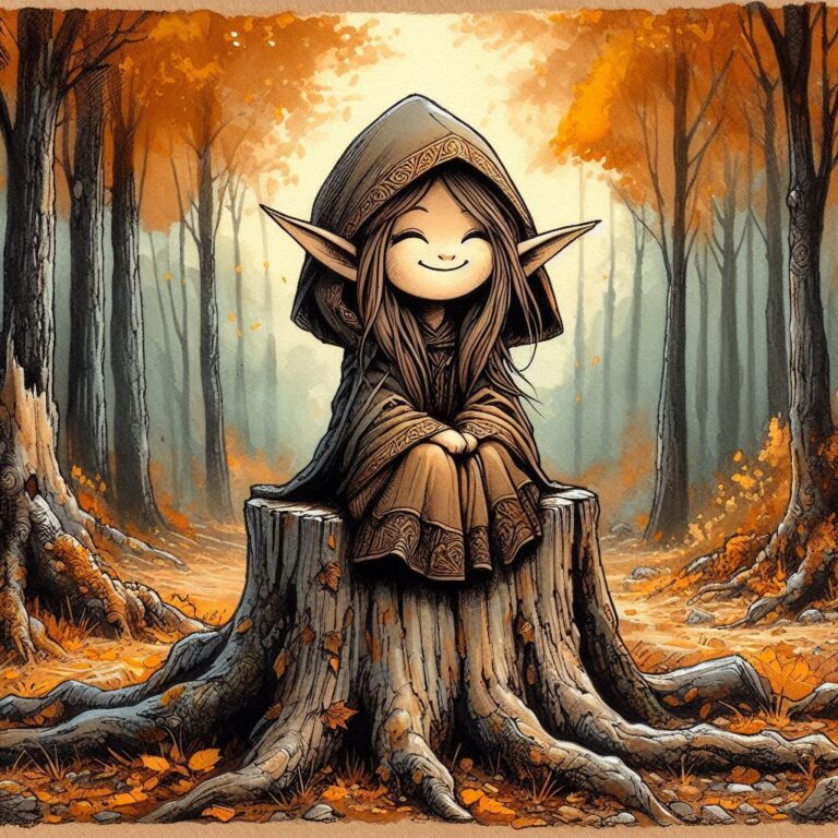 Elf Girl on Autumn Stump