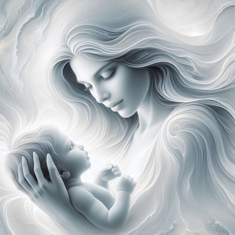 Ethereal Mother and Newborn Embrace