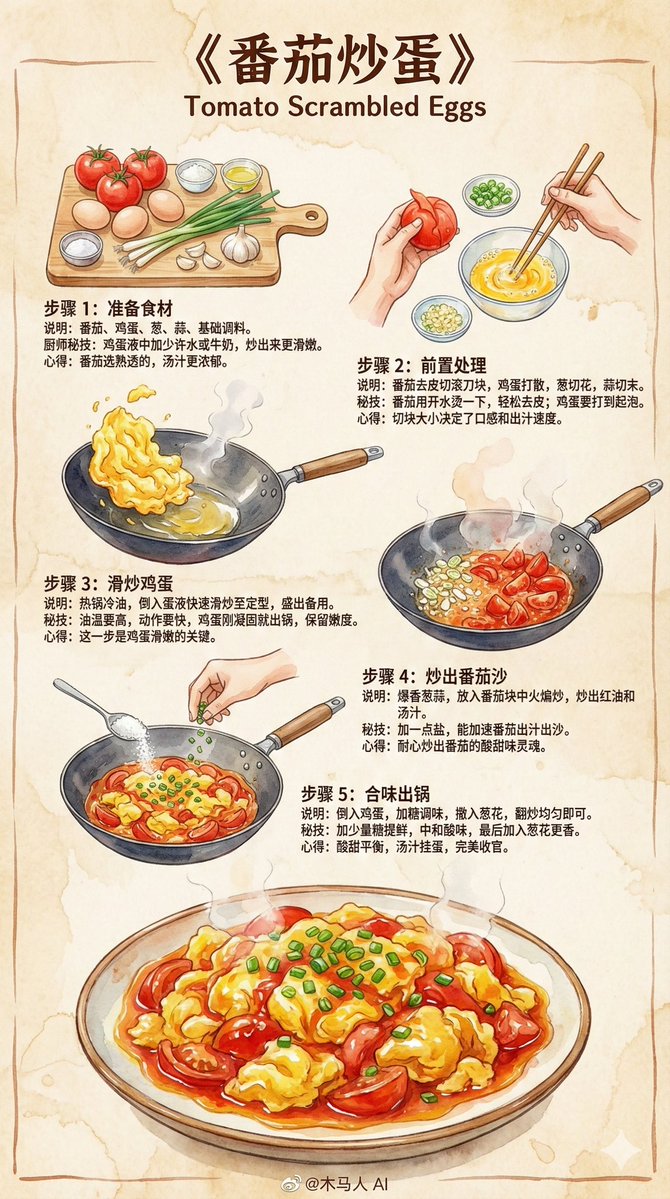 Tomato Egg Hand-Drawn Recipe