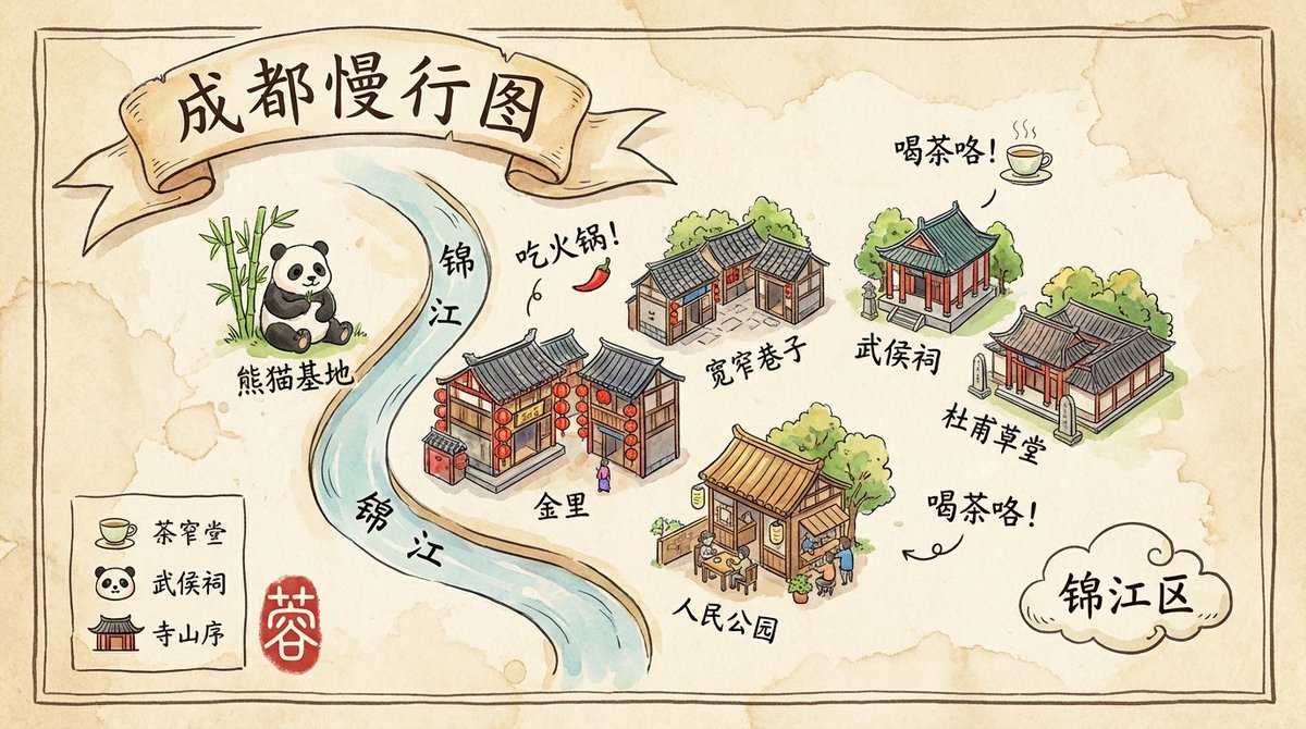 Chengdu Hand-Drawn Wanderlust Map