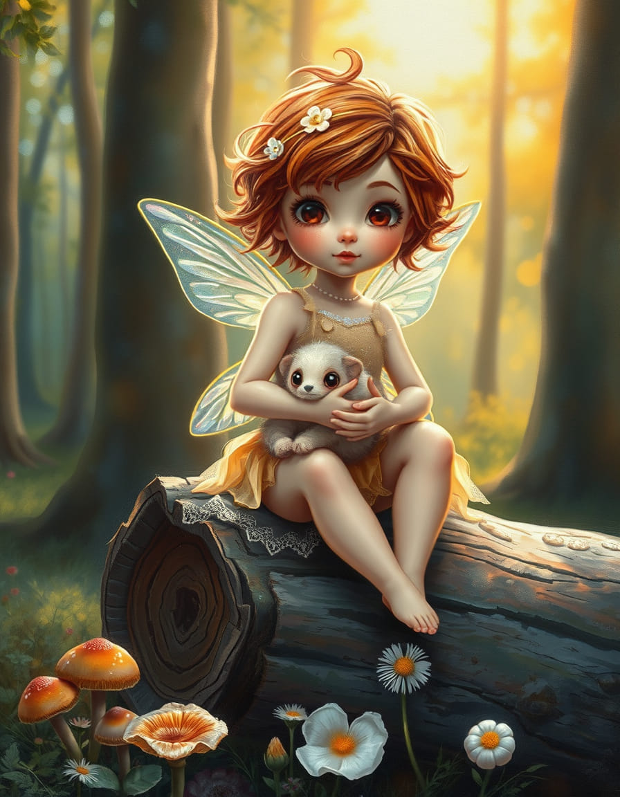 Whimsical Fairy Portrait on a Log