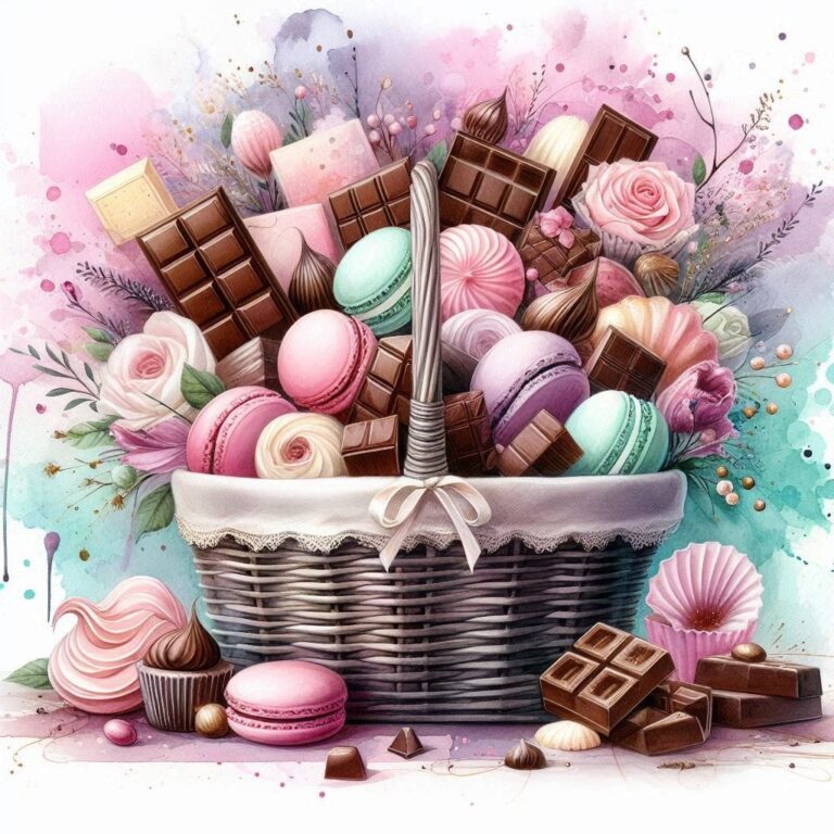Whimsical Chocolate and Macarons Basket