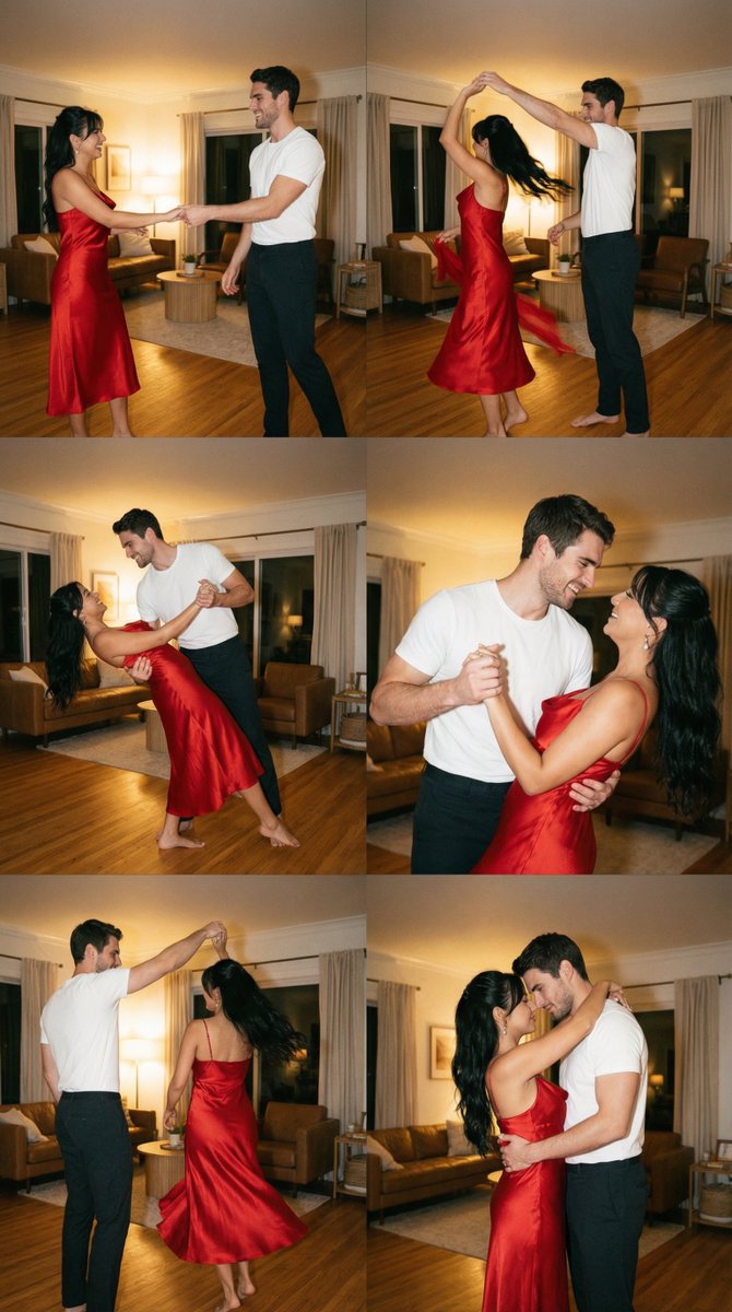 Intimate Home Dance in Red Satin
